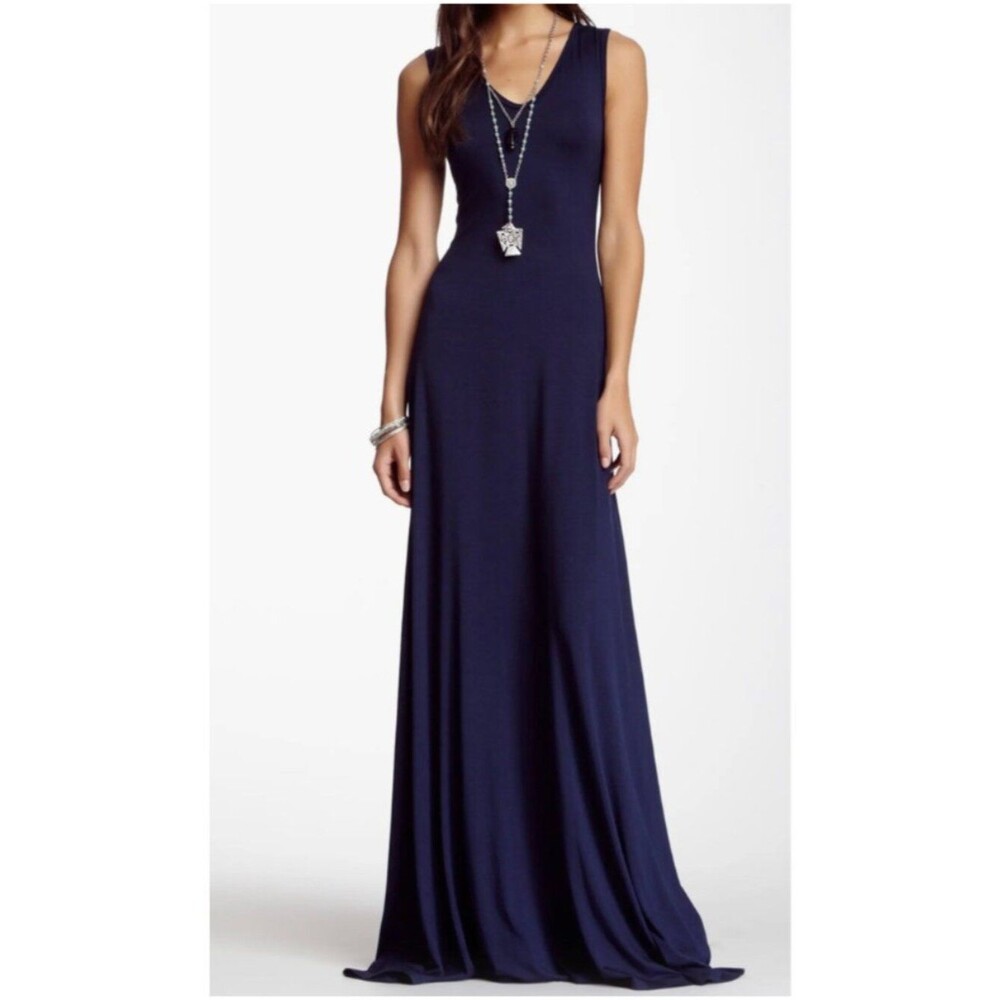 Go Couture V-Neck Sleeveless Maxi Dress Blue Medium Soft Jersey Tank